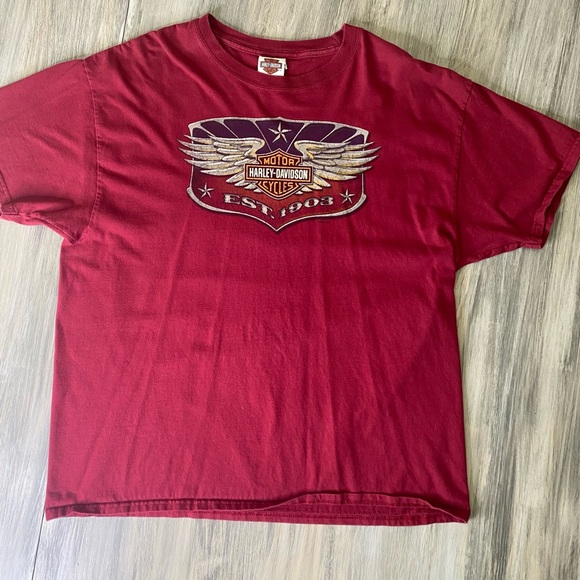 Men’s Harley Davidson T-shirt Flint, Michigan 100% Cotton XL Burgundy - Picture 2 of 5